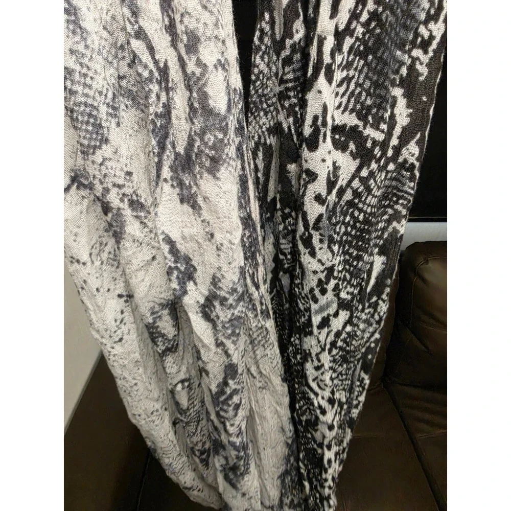 Tasha Snakeskin Infinity Scarf Black White Grey Animal Print Viscose Gauze Loop
